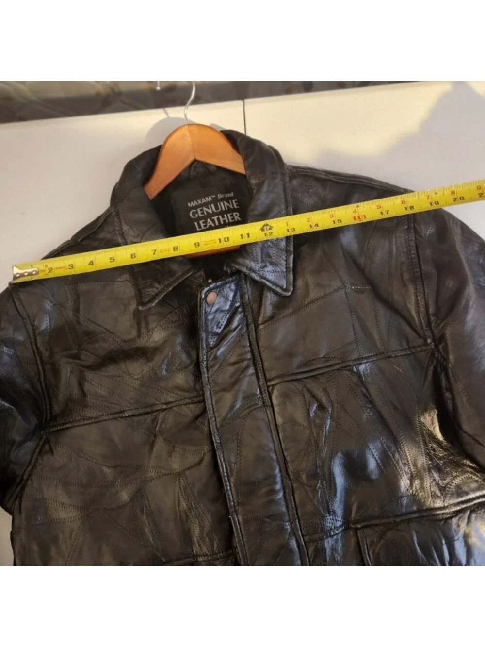 Vintage Maxam Leather Jacket 1990s Italian Mosaic Patchwork Black Zip Medium